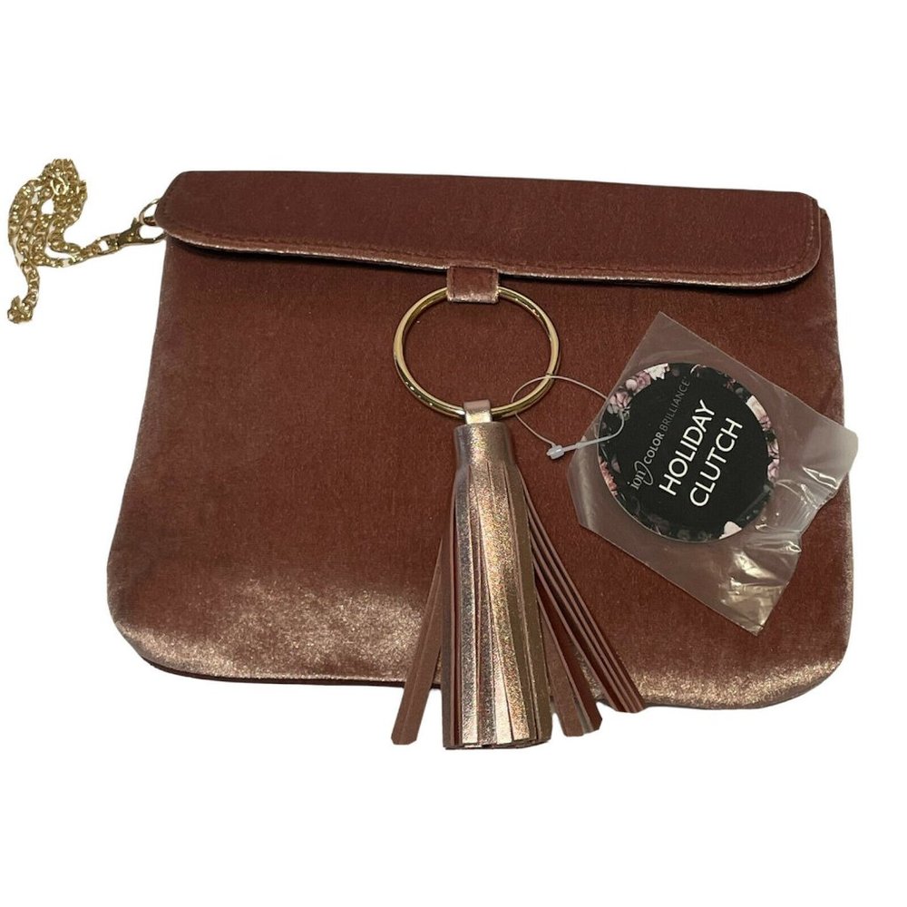 ION -HOLIDAY CLUTCH-SOFT Velvet ROSE W/GOLD COLOR ACCENT Chain Handle -NEW!!!